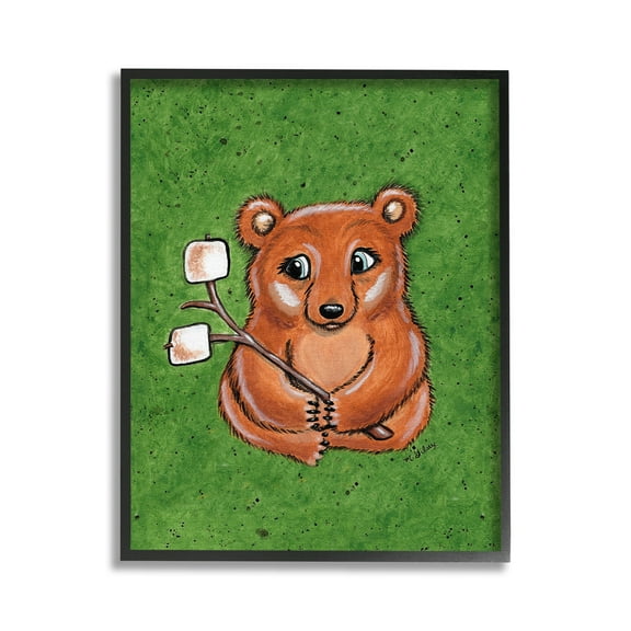 Stupell Industries Bear with S'mores Animals & Insects Painting Black Framed Art Print Wall Art, 11 x 14