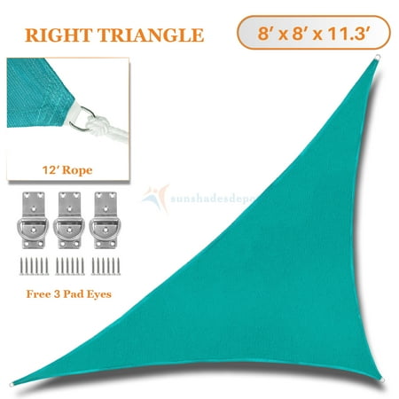 Right Triangle Sail Shade Sunshades Depot 8' x 8' x 11.3' Sun Shade Sail Right Triangle Permeable Canopy Turquoise Green Custom Size Available Commercial Standard ()
