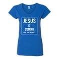 thumbnail image 2 of Wild Bobby Jesus Is Coming Are You Ready? Inspirational/Christian Women Standard V-Neck Tee, Royal, XX-Large, 2 of 5