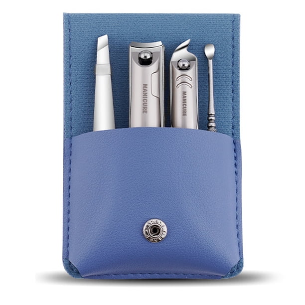 Juego de manicura y pedicura, juego de cortaúñas, kit de aseo de acero inoxidable de grado médico con caja de regalo con estuche de viaje (4 piezas)