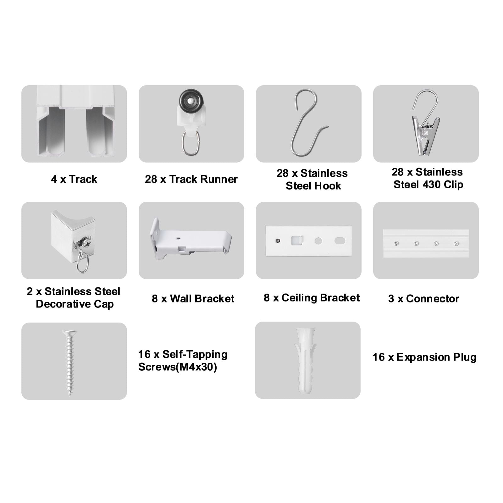 Ceiling Curtain Track Set 4-Pack 35 Inch Tracks Aluminum Alloy Smooth Sliding Ceiling or Wall Mount for Various Curtain Types