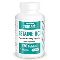 SuperSmart - Betaine HCI 2600 mg per Day (Hydrochloride) - Digestive Bitters - Pepsin Support - with Protease | Non-GMO & Gluten Free - 120 Tablets