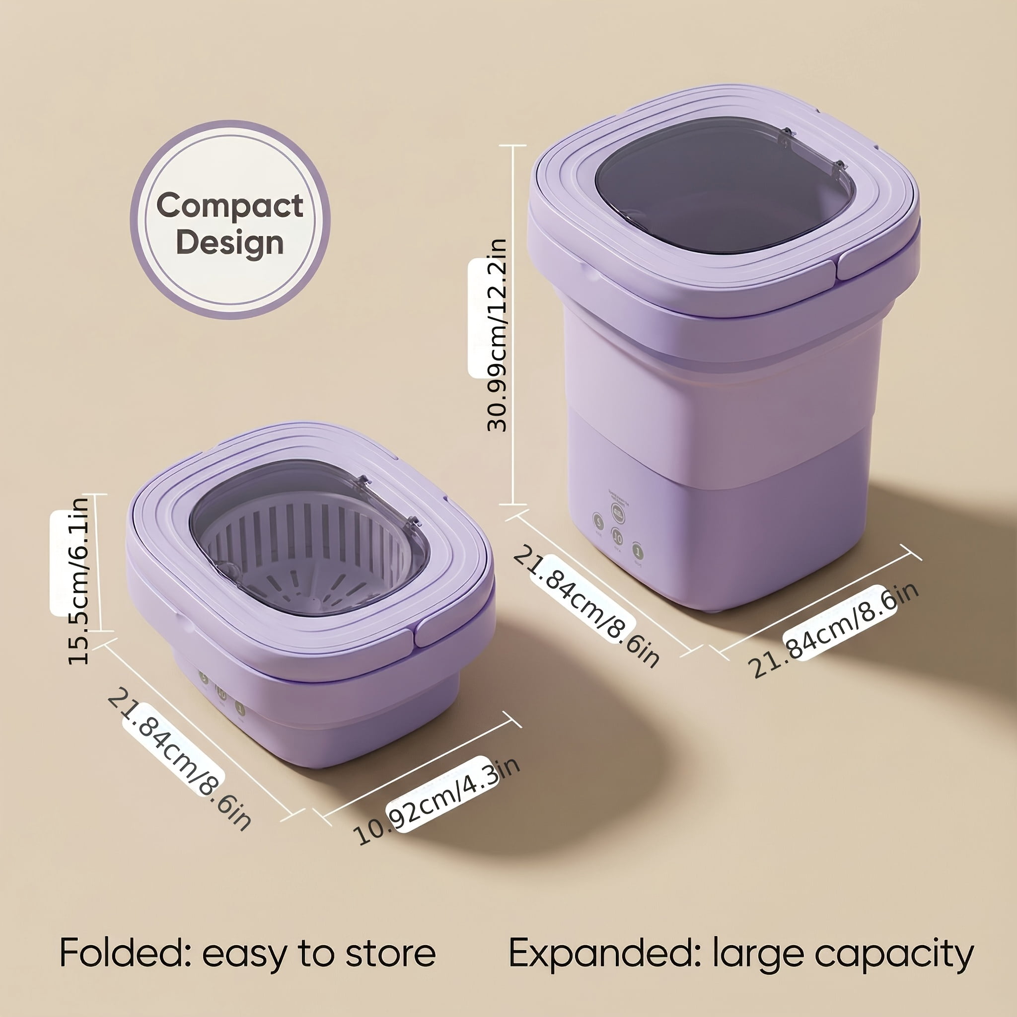 Portable Washing Machine - High Capacity, 3 Deep Cleaning Modes | Suitable for Underwear, Apartments, Travel, RVS, Camping, Space Saving Design, Multimode Washer, Plug Powered