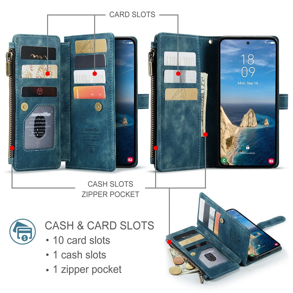 CaseMe Case for Samsung Galaxy S26 Ultra 5G Wallet Case for Women Men, Fashion Durable PU Leather Magnetic Flip Lanyard Strap Wristlet Zipper Card Holder Wallet Phone Case for Galaxy S26 Ultra 6.9"