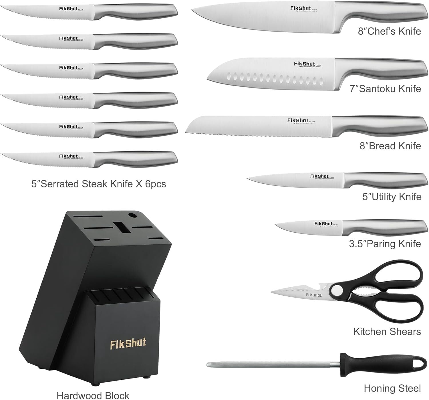 Kitchen Knife Set with Block and Sharpener, 14Pcs High Carbon Stainless Steel Professional Chef Knife Set, Rust-Resistant Knives with Ergonomic Handle for Cooking & Gifting