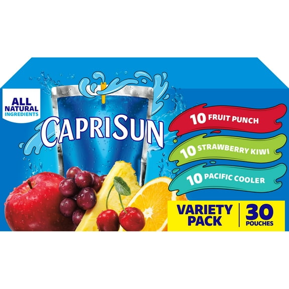 Capri Sun Fruit Punch, Strawberry Kiwi and Pacific Cooler Flavored Juice Drink Blend Variety Pack, 30 Count Box, 6 fl oz Pouches