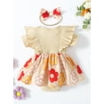 thumbnail image 3 of Nituyy Ensemble 2 Pcs pour Bébé Fille Robe à Manches Courtes Côtelée à Fleurs avec Bandeau Mignon Vêtements d'Été, 3 of 6