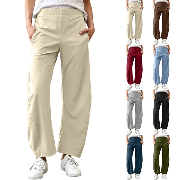 Women's Quick Dry Nylon Pants with Elastic Waist, Comfortable Straight Leg Pants with Side Pocket, Casual Outdoor Hiking Jogging Work Pants for Women, Womens Comfortable | VerBelle,Army Green L