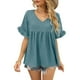 thumbnail image 2 of Top para mujer Casual Cuello en V Manga con volantes Camisetas Mujer Manga corta Camisetas sueltas Azul M, 2 of 6