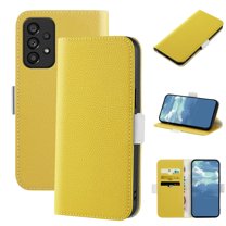 Dteck for Samsung Galaxy A53 5G 6.5 inch Wallet Case,Candy Color Lychee Texture Leather Magnetic Closure Card Slots Folio Flip Holder Full Protection Phone Cover,Yellow
