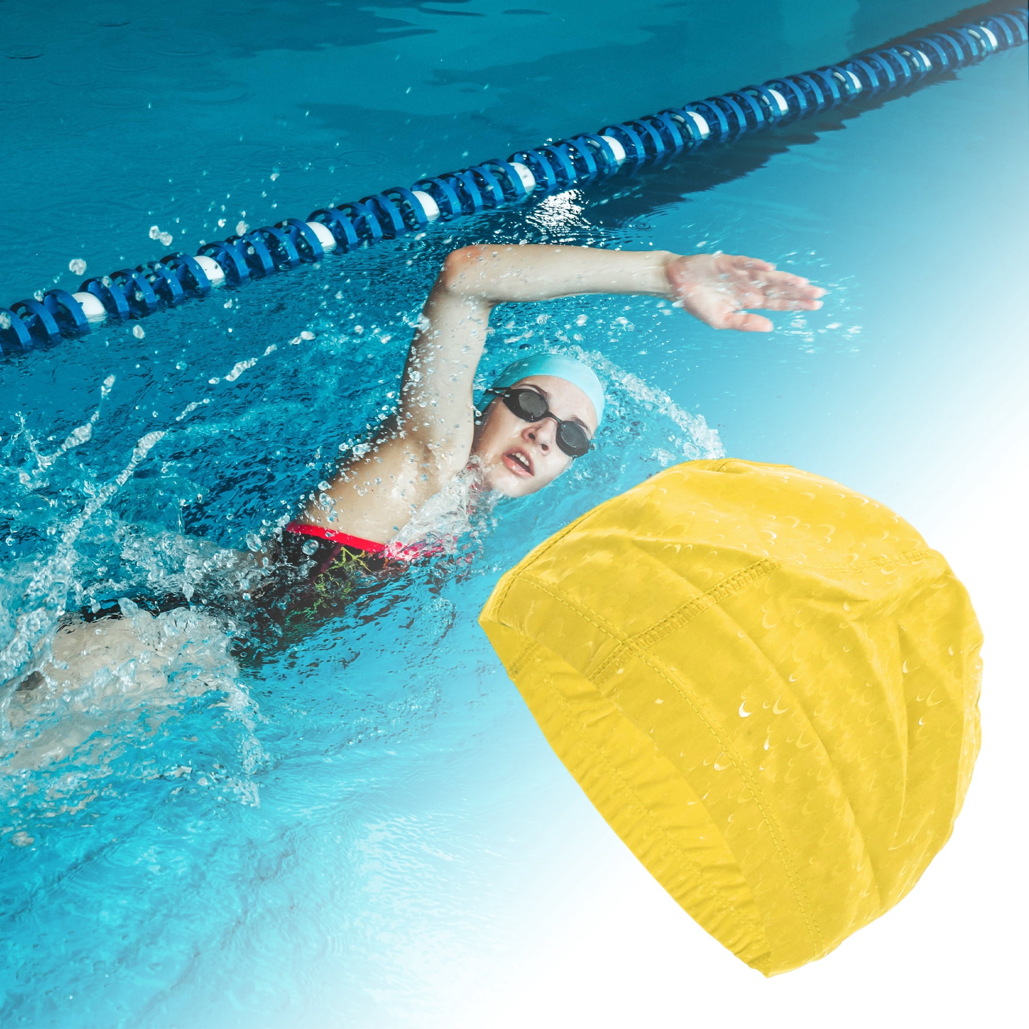 Unique Bargains Pleated Style Swimming Cap 1 Pc Bright Yellow
