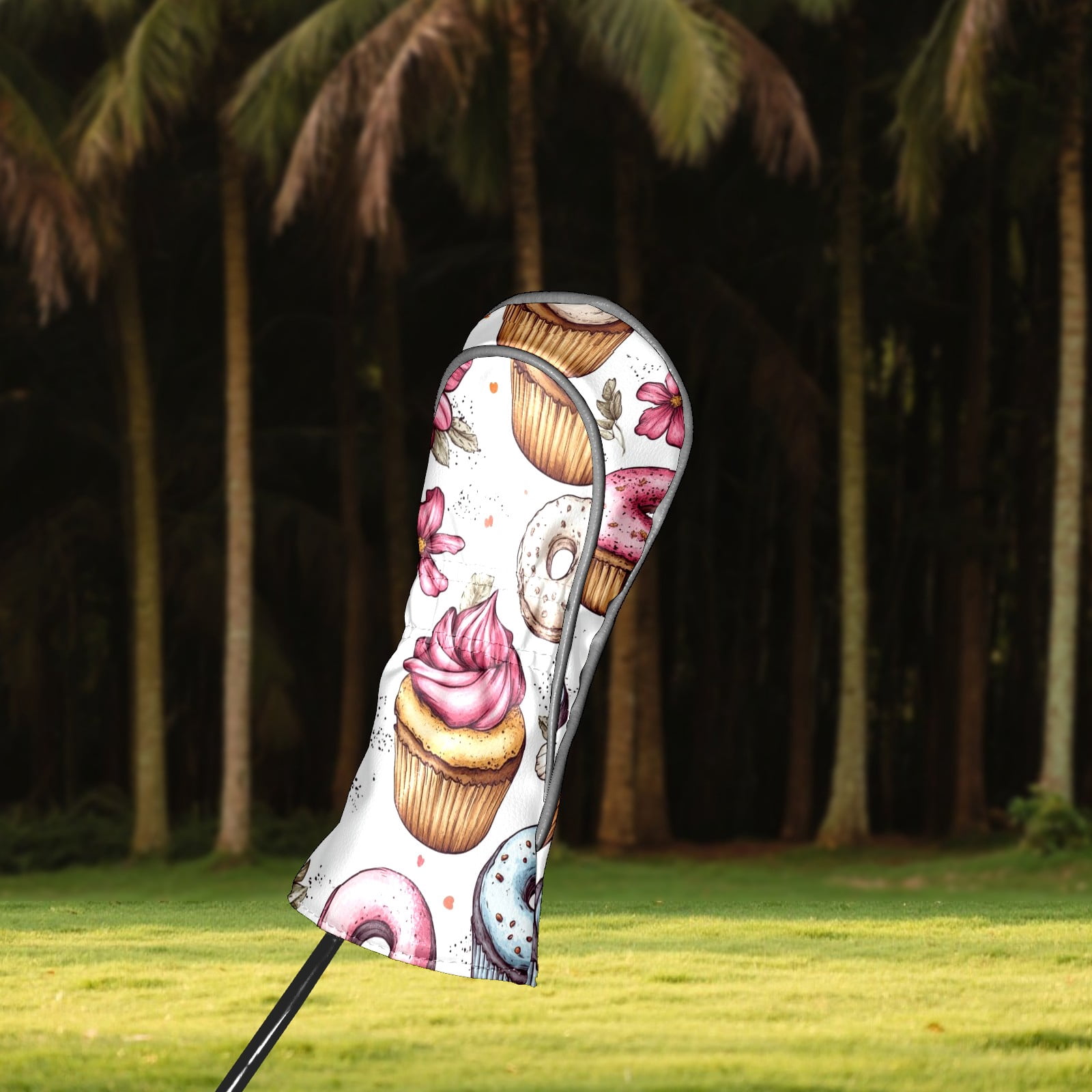 Golf Head Covers Cake Pattern for Driver, Wood & Hybrid, Premium Waterproof PU Leather with Plush Lining, Fun Food Golf Gifts