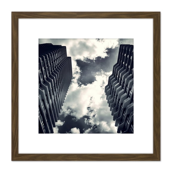 City Buildings Cloudy Sky Photo 8X8 Inch Square Wooden Framed Wall Art Print Picture with Mount