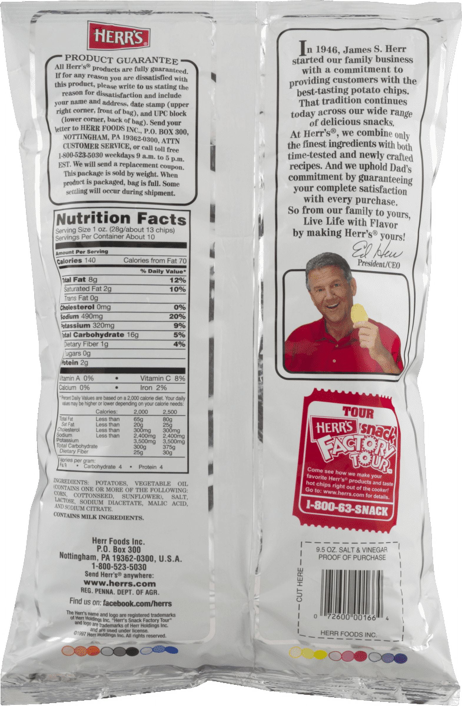 Herr's Salt & Vinegar Potato Chips, 4-Pack 8.5 oz. Bags