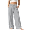 thumbnail image 2 of SROBPTY Teen Girls Pants Solid Wide Leg Drawstring with Pockets Loose Trousers for Daily Wear, 2 of 5