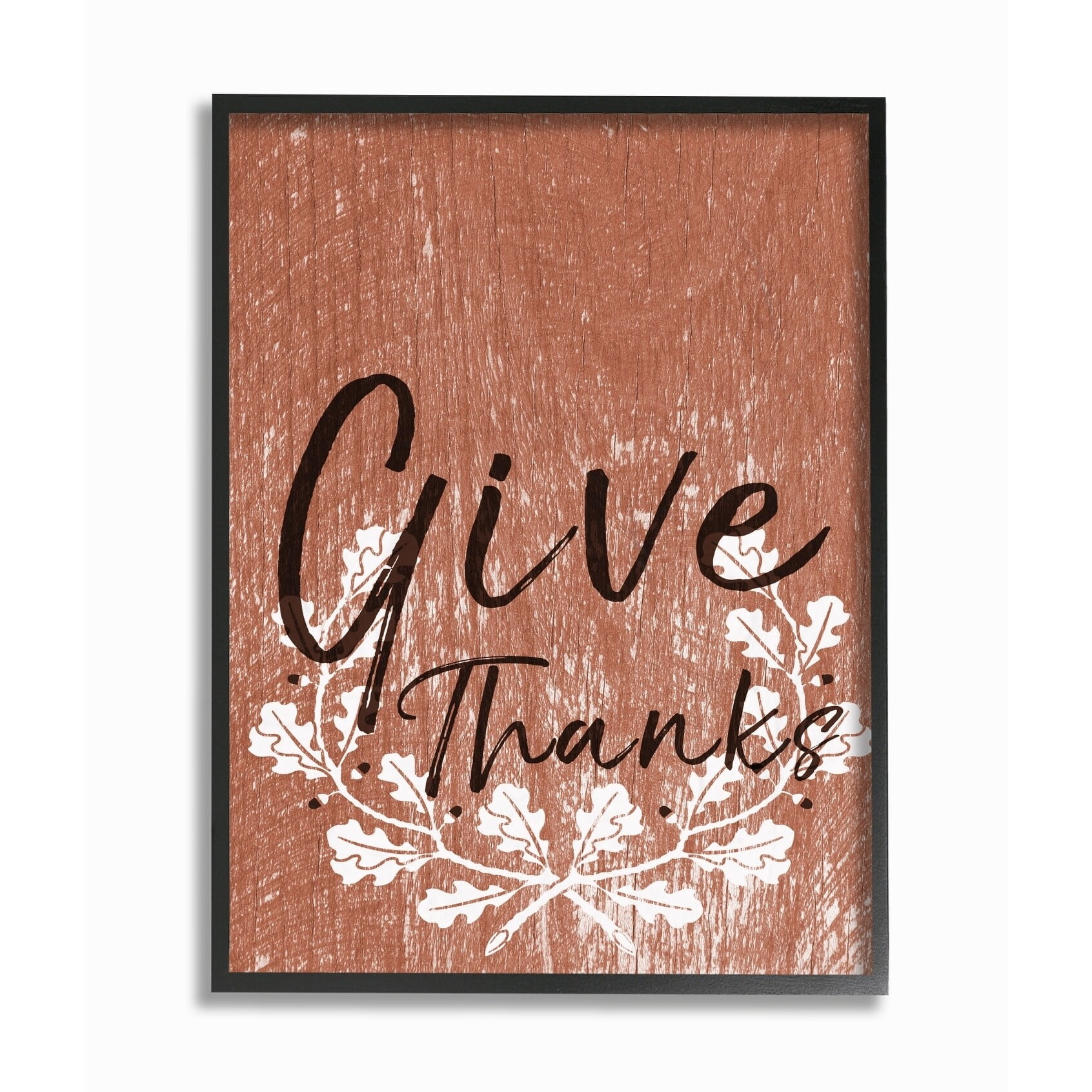Stupell  Give Thanks Oak Leaves Framed Giclee Texturized Art 16 x 20