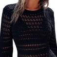 thumbnail image 4 of ZToonmas Women's Long Sleeve Crochet Beach Cover-up Dress Round Neck Hollow out Swim Tunic Sheer Knit Bikini Cover for Vacation, 4 of 5