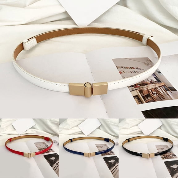 FCLoft Women's Skinny Adjustable Belt - PU Leather Gold Buckle Solid Color Waist Belt for Dresses Jeans