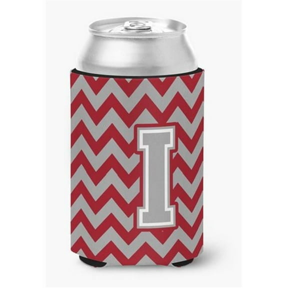 Letter I Chevron Crimson & Grey Can or Bottle Hugger