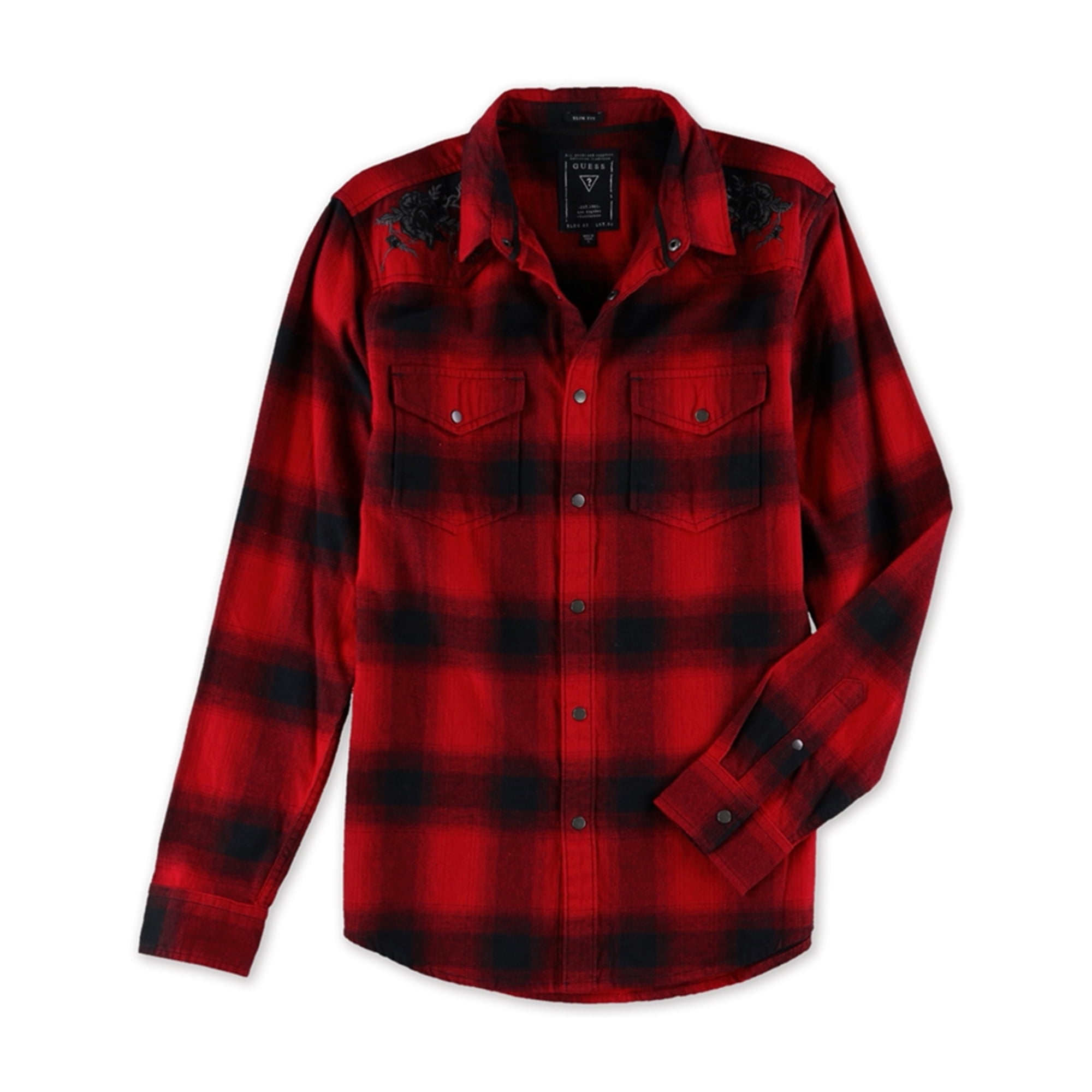 GUESS - GUESS Mens Plaid Button Up Shirt, Red, Large - Walmart.com ...