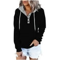 thumbnail image 4 of Uootdi Hoodie for Women Oversized Button Down Color Block Long Sleeve Sweatshirt Quarter Buttons Pullover Gift Fall Winter Comf y Shirts, 4 of 6