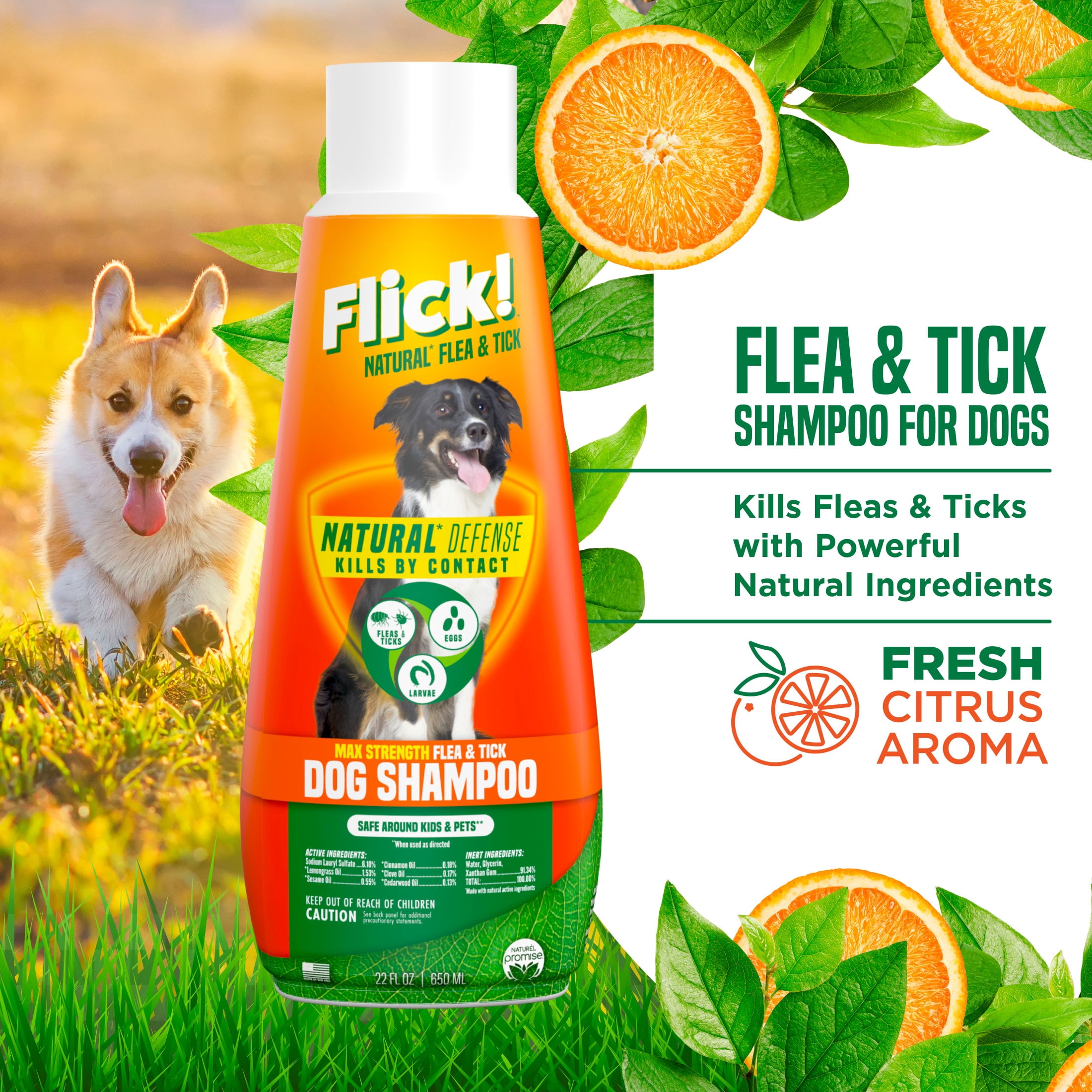 Naturel Promise Flick! Natural Flea & Tick Max Strength Shampoo for Dogs, 22oz