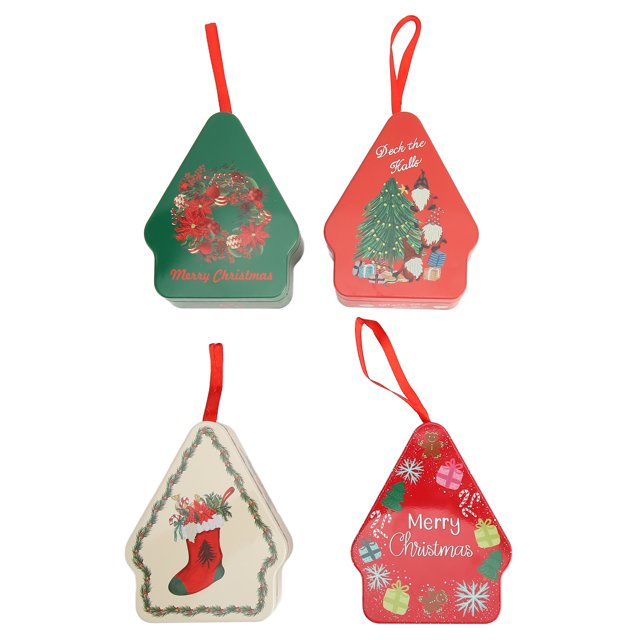 Latas de caramelos navideños, caja de caramelos de hojalata portátil compacta con diseño bonito, para galletas, frutas secas, 4 Uds.