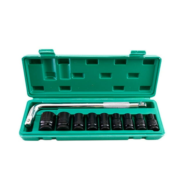 1/2 Inch Electric Wrench Socket Set - Includes 1 L-Shaped Wrench and 9 Sockets (10mm to 24mm) - 10-Piece Tool Kit D Version