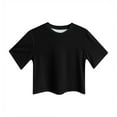 thumbnail image 4 of MIXUE Boho Tops For Women Summer Solid Color Round Neck Short Sleeve Soft Casual Basic Pullover Shirts For Women Tee Shirts Holiday Wear,Black,M, 4 of 5
