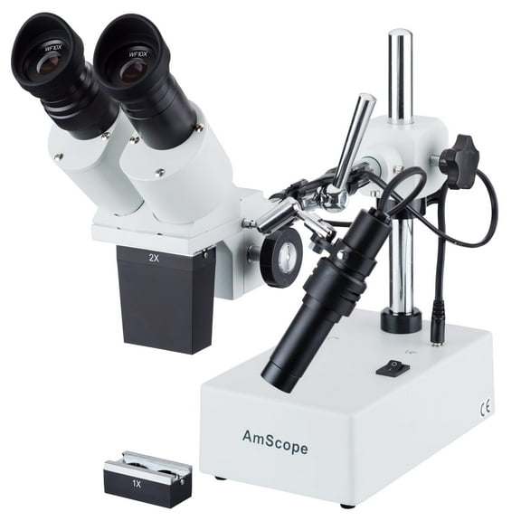 AmScope 10X-20X Stereo Binocular Microscope Boom Arm   Light New