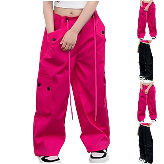 Fesfesfes Big Girls Durable Pants Super Cool Bunches Of Foot Pants Kids Street Dance Pants Casual Drawstring Cargo Pants