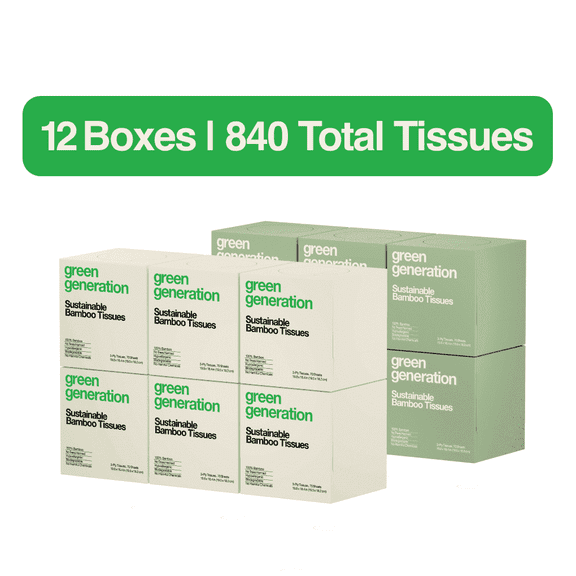 Green Generation Bamboo Facial Tissues, 3-Ply, 840 Count, 12 Boxes