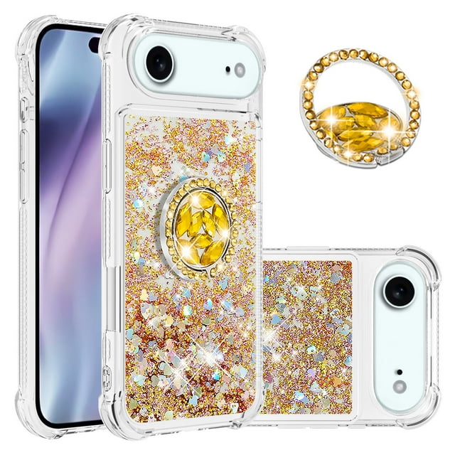 GANGXUN Funda Glitter Líquida para iPhone 17 Air con Anillo Brillante, TPU Antichoques y Esquinas Reforzadas, Soporte