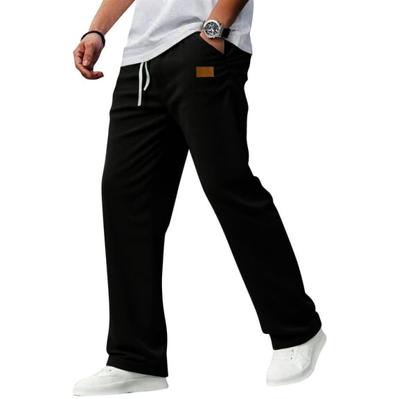 Mohiass Corduroy Pants Men Slim Fit Baggy Big and Tall Straight Leg Casual Sweatpants Relaxed Fit Elastic Waist Drawstring Trousers Black L