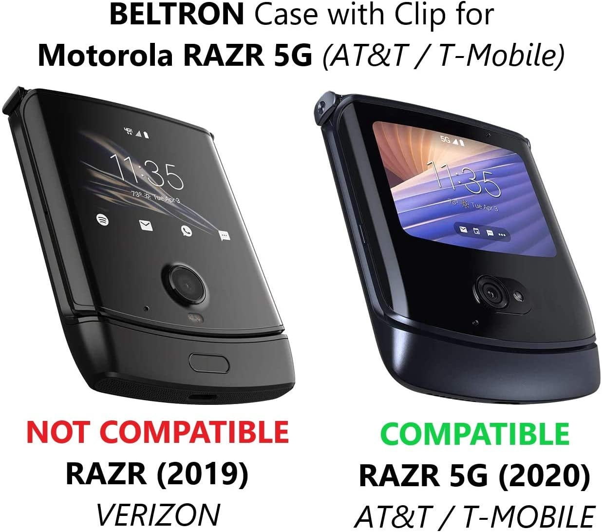 BELTRON Case with Clip for Motorola RAZR 5G AT&T / T-Mobile, Snap-On Protective Cover with Rotating Belt Holster Combo & Built in Kickstand for Motorola Moto RAZR 5G Flip Phone 2020 XT2071 - Blue