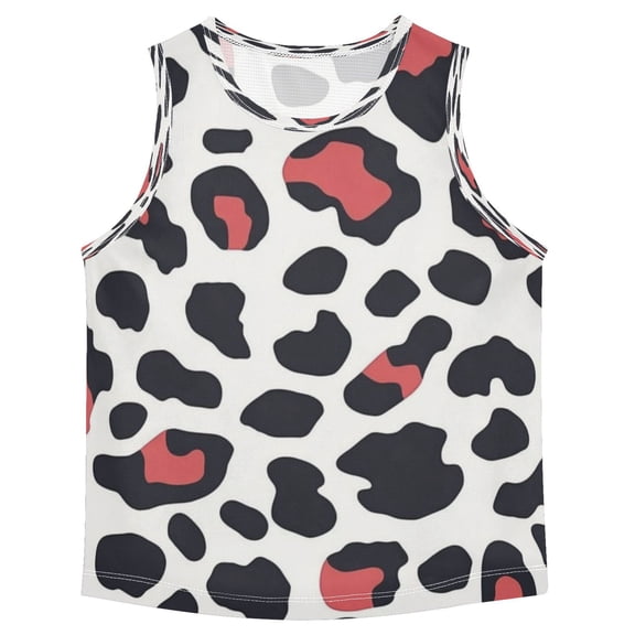 Boys Athletic Quick Dry Tank Tops Boys' Sleeveless T-Shirts Kids Running Vest Dark Red Leopard Print 3T