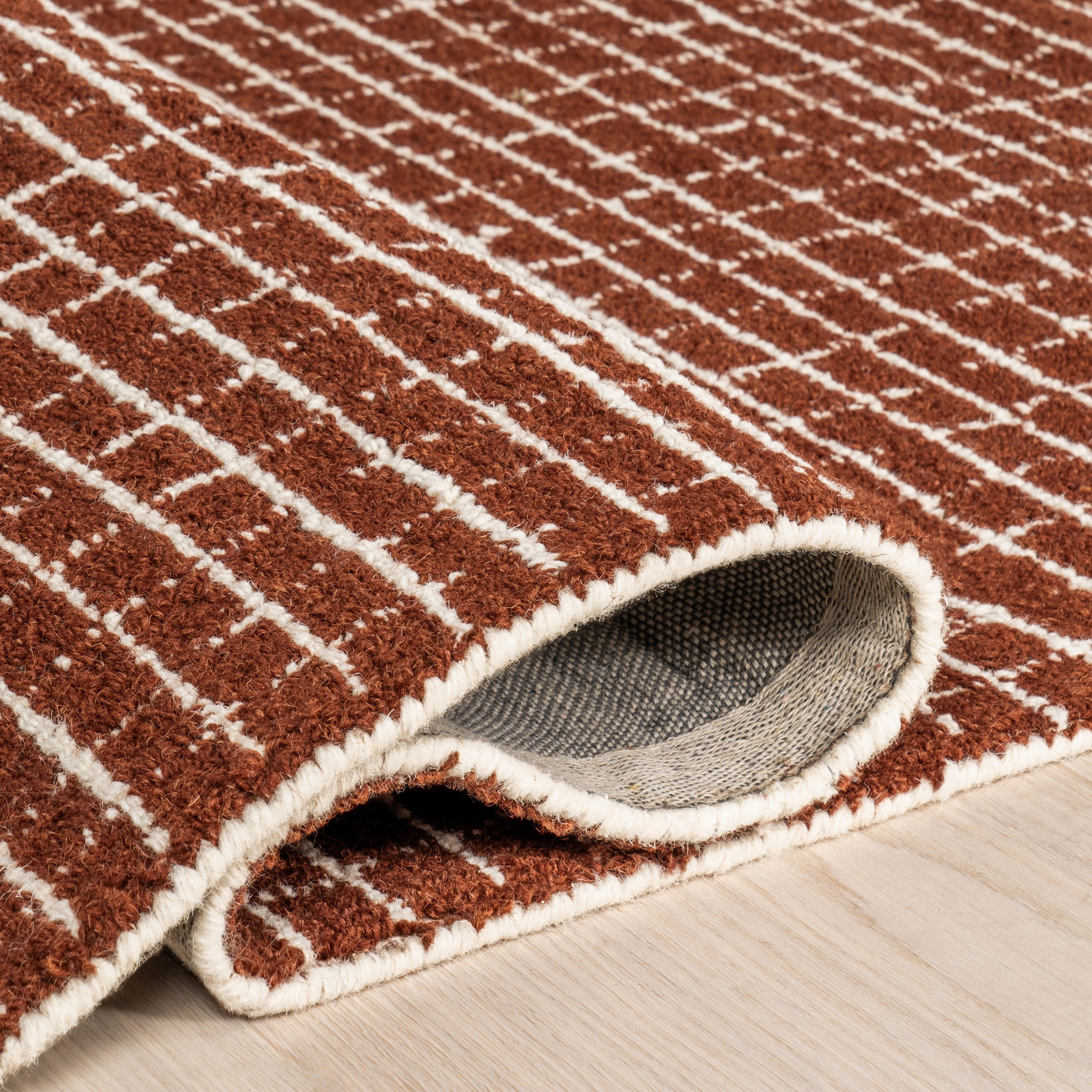 Rugs USA Melrose Checked Wool Area Rug, 7' 6" x 9' 6", Melrose Chestnut