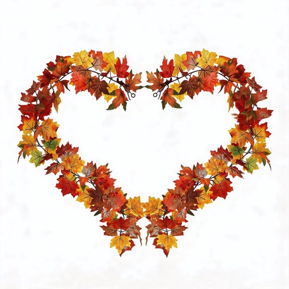 Fall Artificial Maple Leaf Garland 2-Pack, 5.7FT Autumn Foliage Hanging Vine for Thanksgiving Home Party Fireplace Wall Decor