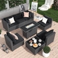 thumbnail image 6 of MRUAKA 8 Pieces Patio Conversation Set With Firepit, Outdoor Sectional PE Rattan Wicker Furniture Seat,BLACK, 6 of 7