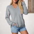 thumbnail image 2 of vigerkar V Neck Solid Color Sweatshirt Women with Pocket No Hood Comfy Soft Fall Winter Outfits Lounge Long Sleeve Casual Pullover Top (Grey, S), 2 of 7
