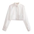 thumbnail image 2 of Yuzhih Button down Shirts for Women Long Sleeve Collared V Neck Cropped Tops with Pockets 2024 Trendy Blouse Tops, 2 of 4