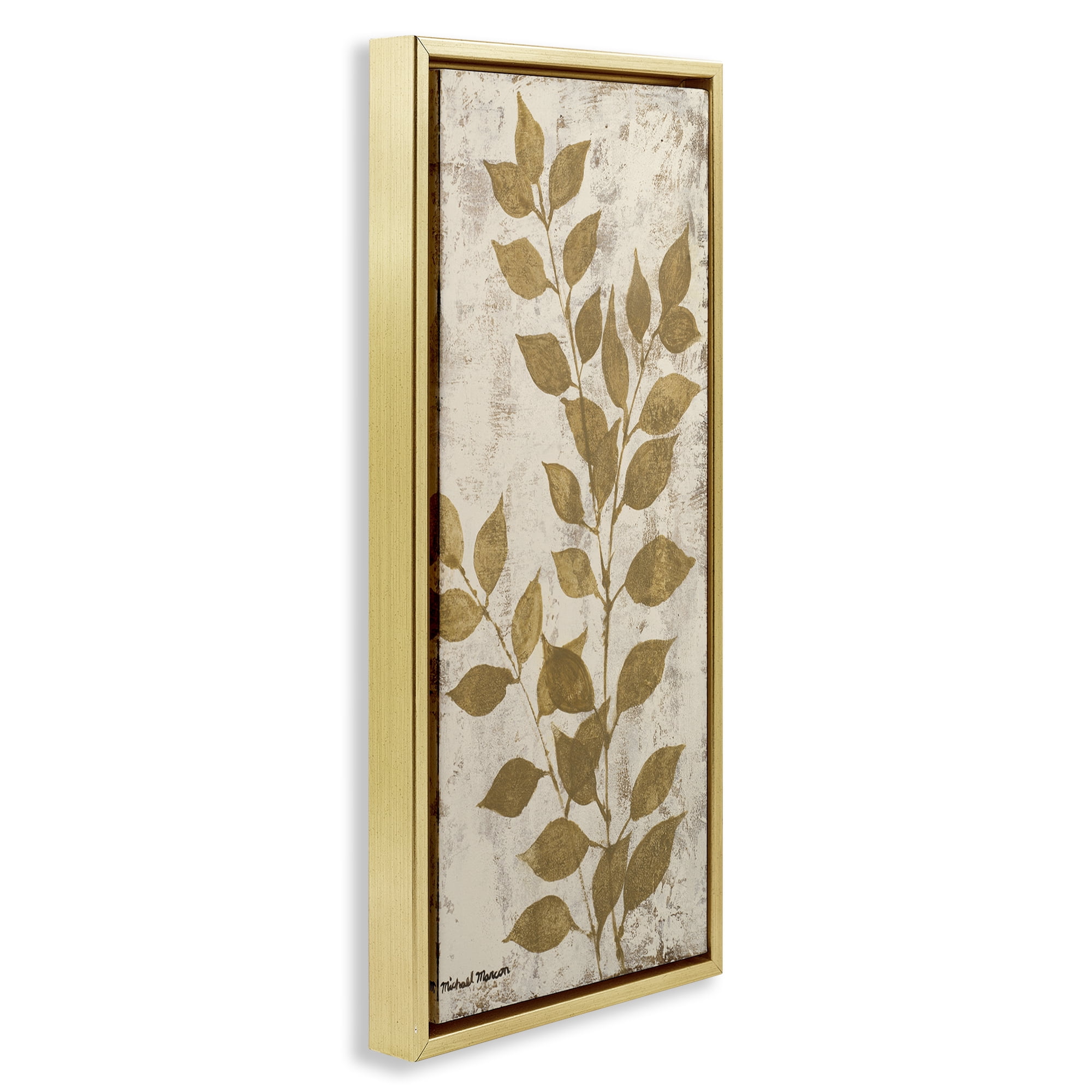 Stupell Industries Natural Leaves Impression Plants & Flowers Painting Gold Floater Framed Canvas Art Print Wall Art, 11 x 25