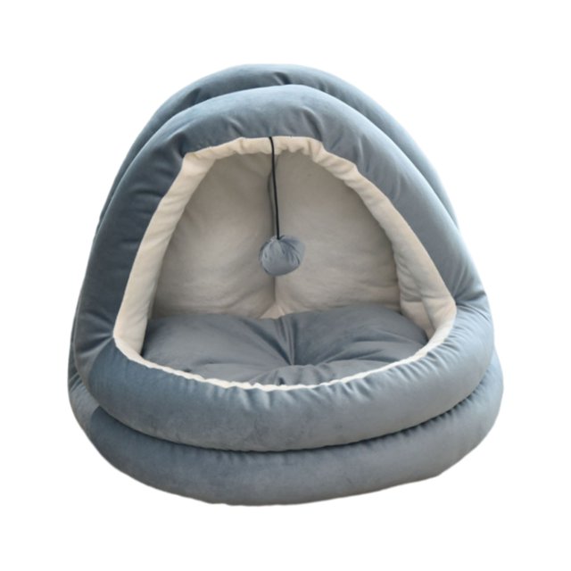 Lit pour Chat Intérieur, Nid de Chat, Confortable Semi-Fermé Lavable, Tente pour Animaux de Compagnie M Bleu Foncé