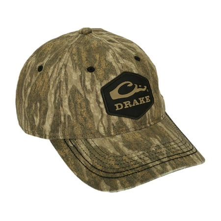Drake Mens Diamond Patch Twill Hat Mossy Oak Bottomland