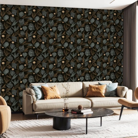 Peel and Stick Wallpaper Canvas Contact Paper Autumn pine branches cones black Self Adhesive and Removable 23.6in x 118in