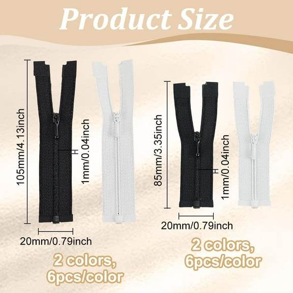 24 Pcs Super Tiny Zippers for Sewing Mini Clothes (3.34/4.13inch) Black and White 4 Styles Mini Zippers Alloy with Nylon for Small Clothes Purse and Miniature Garments DIY Craft