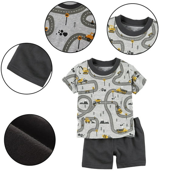 Esaierr 2-8 Years Boys Clothes Set Cartoon Print Cotton Short Sleeved T-Shirt Tops Shorts Clothes Summer 2PCS Fashion Outfit for Kids Baby
