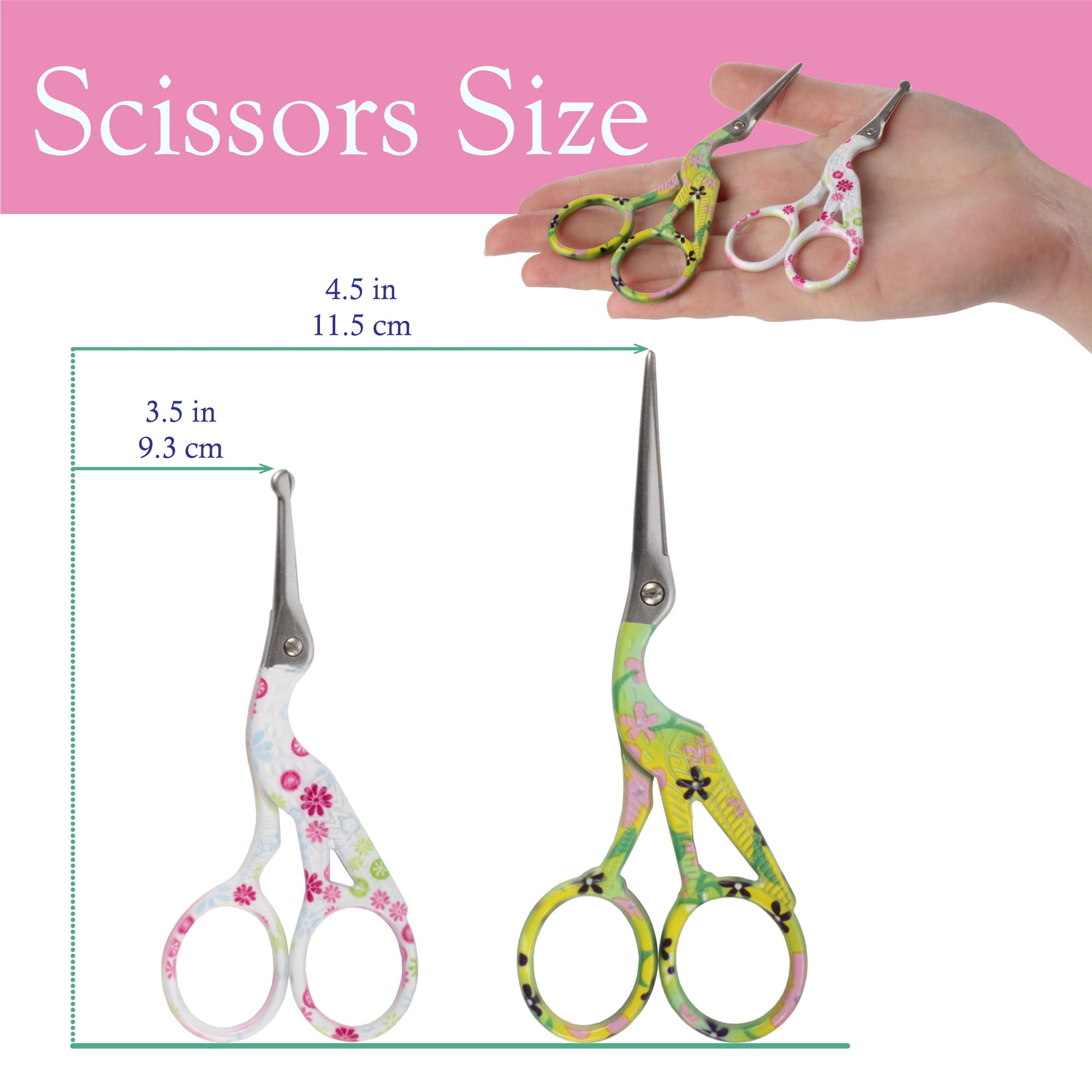 Stork Bird Rounded Safety Tip Embroidery Craft Stainless Steel Crane Scissors - Assortment C - 2 Pairs