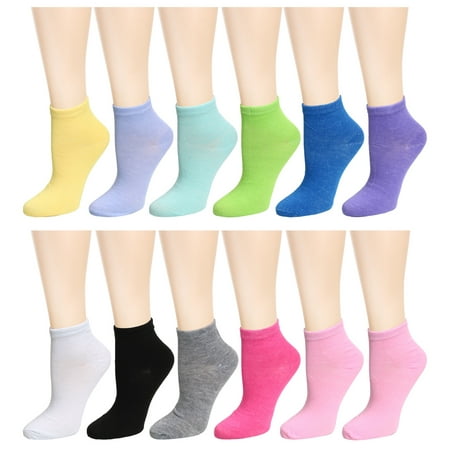 Falari - 12 Pairs Women's Ankle Socks Assorted Colors Size 9-11 ...