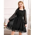 thumbnail image 6 of Arshiner Girls A-Line Dresses Chiffon Long Sleeve Square Neck Swiss Dot Flowy Casual Party Dress, 6 of 6